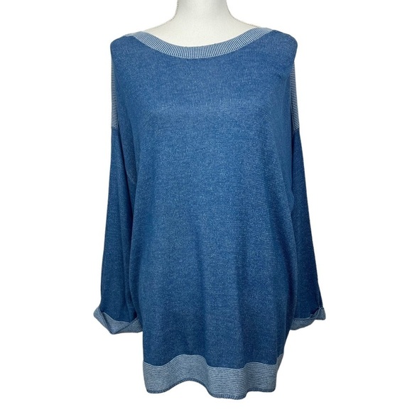 Chico’s Women’s Pullover Sweater Sz 3=Large Sz 16 Color Blue Stretch Cuff Sleeve - Picture 1 of 12